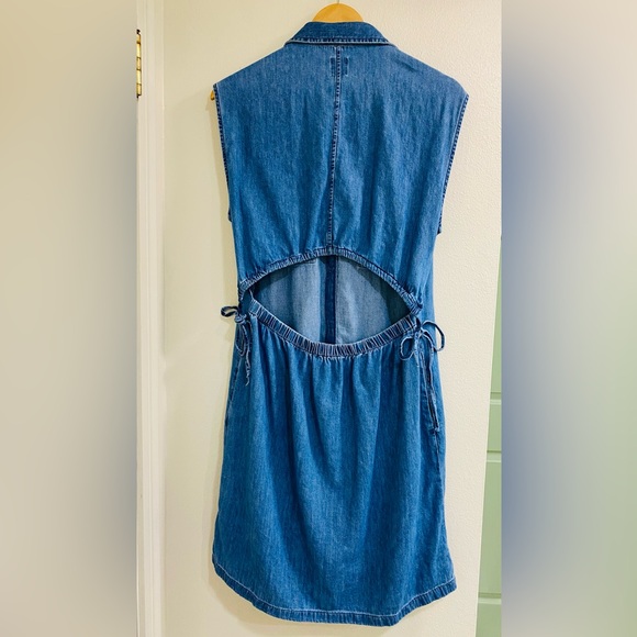 GAP Light Blue Denim Shirt Dress - Sleeveless Button Front - Picture 7 of 8